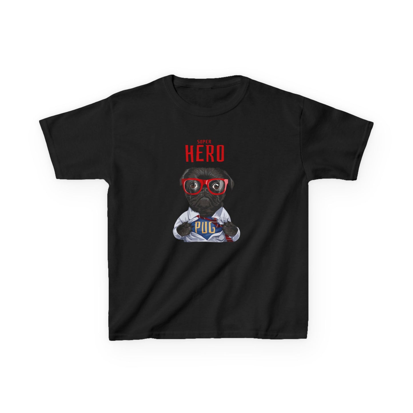 Superhero Pug Kids Heavy Cotton Tee - Fun & Playful Dog Graphic T-Shirt