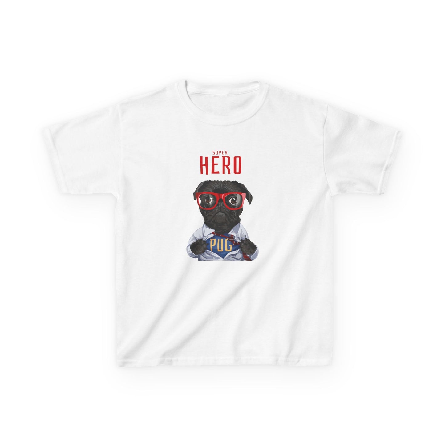 Superhero Pug Kids Heavy Cotton Tee - Fun & Playful Dog Graphic T-Shirt