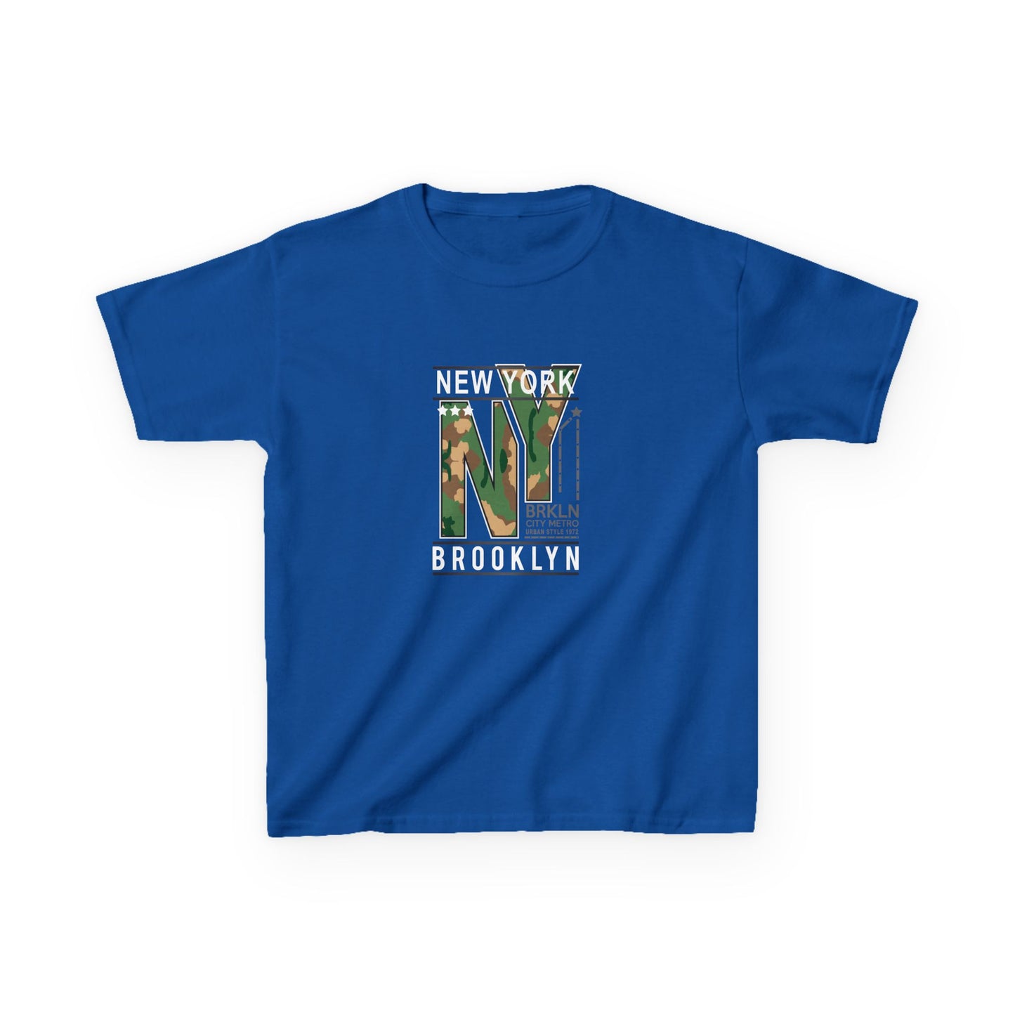 Brooklyn NY Kids Heavy Cotton Tee - Stylish Camo Design for Young Explorers