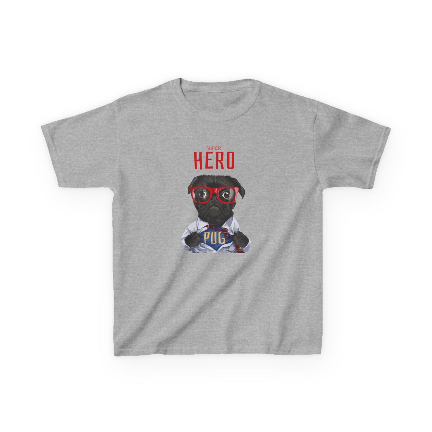 Superhero Pug Kids Heavy Cotton Tee - Fun & Playful Dog Graphic T-Shirt