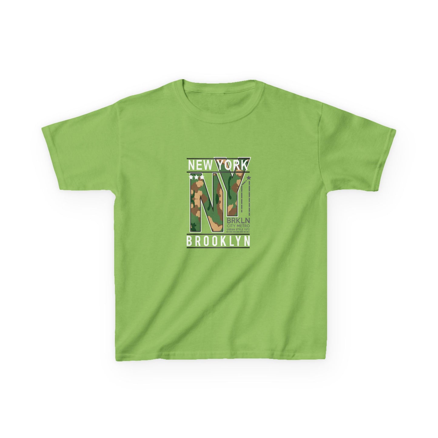 Brooklyn NY Kids Heavy Cotton Tee - Stylish Camo Design for Young Explorers