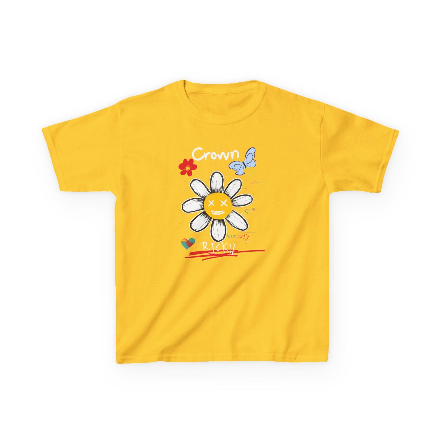 Cute Floral Kids Heavy Cotton Tee with Happy Face Design