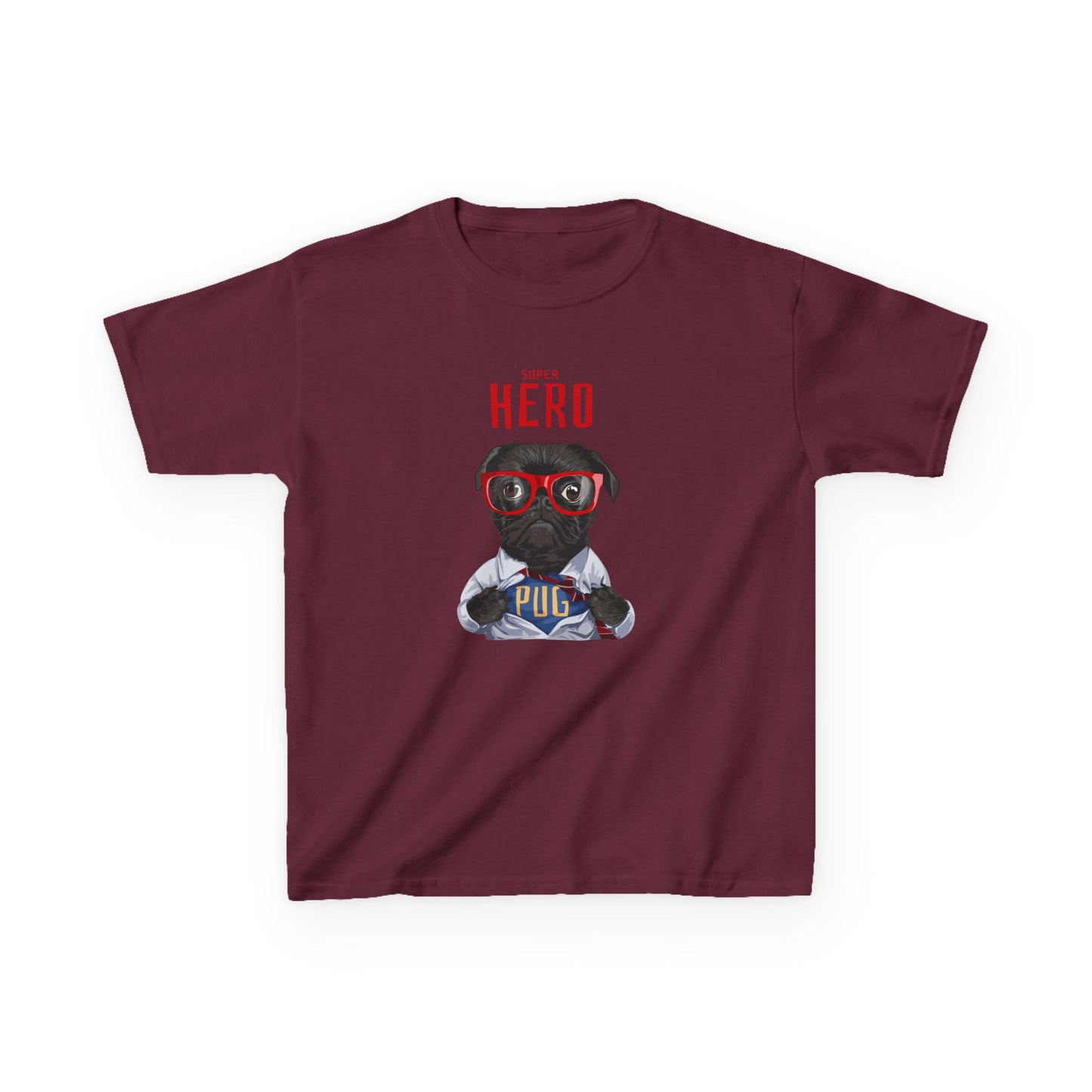 Superhero Pug Kids Heavy Cotton Tee - Fun & Playful Dog Graphic T-Shirt