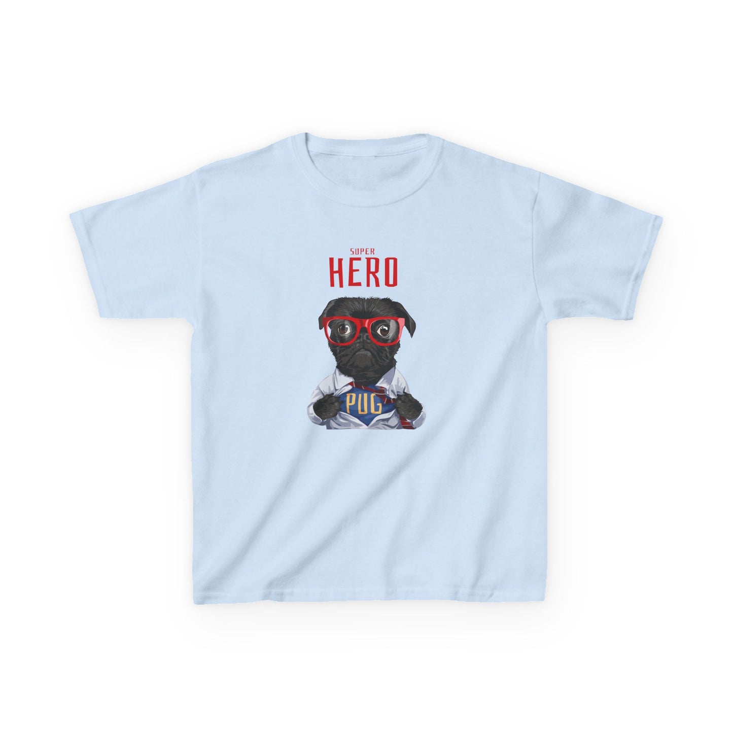 Superhero Pug Kids Heavy Cotton Tee - Fun & Playful Dog Graphic T-Shirt