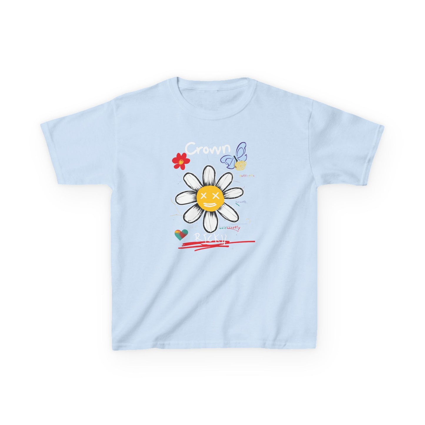 Cute Floral Kids Heavy Cotton Tee with Happy Face Design