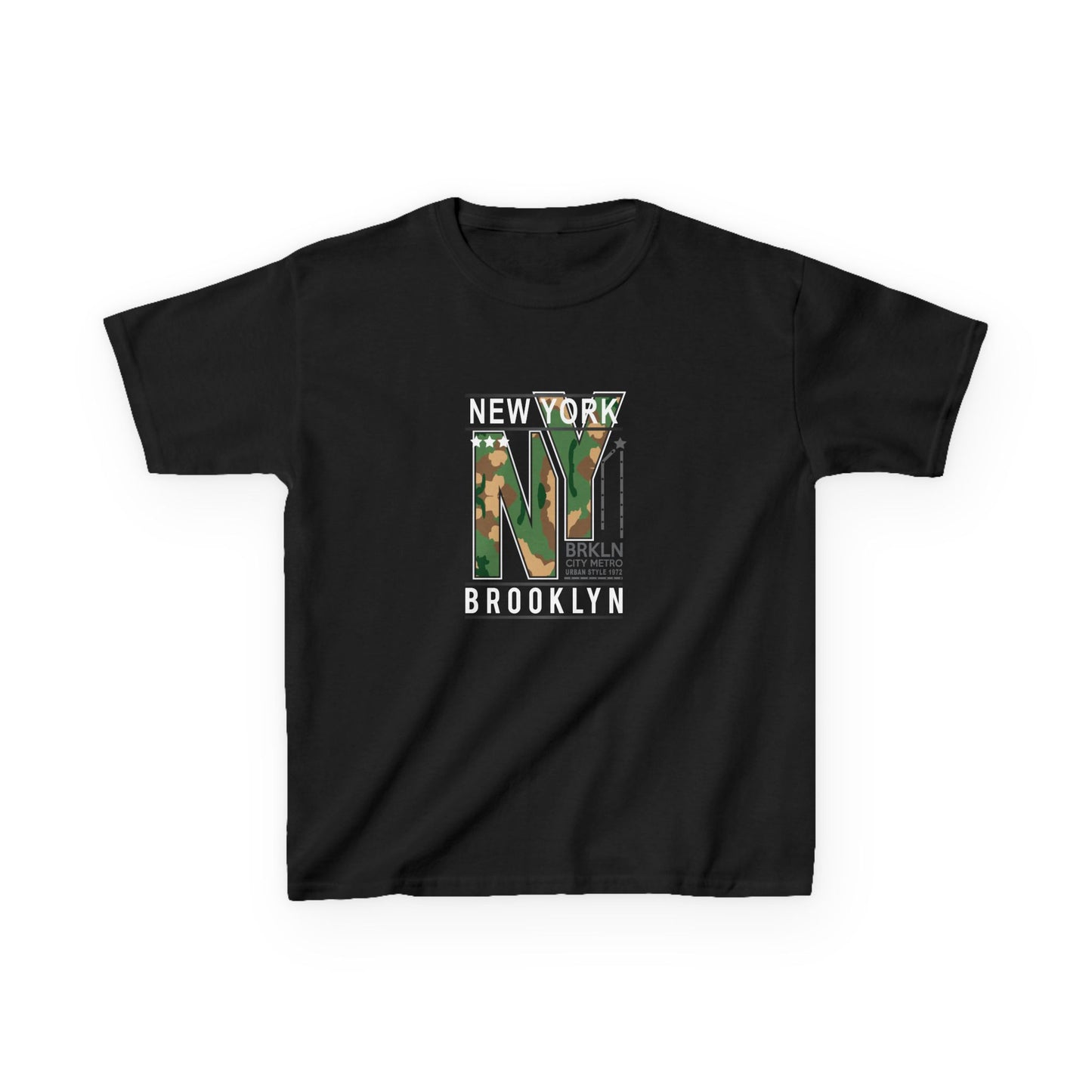 Brooklyn NY Kids Heavy Cotton Tee - Stylish Camo Design for Young Explorers