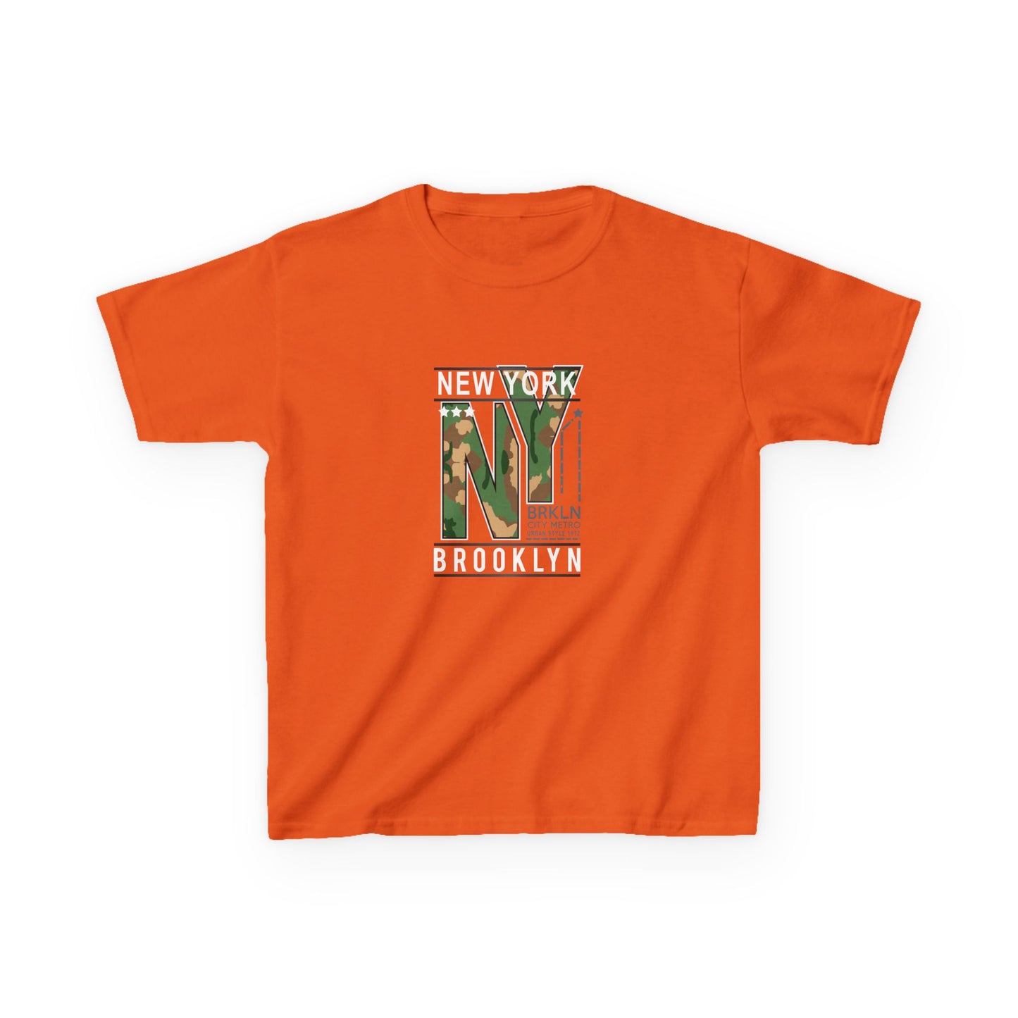 Brooklyn NY Kids Heavy Cotton Tee - Stylish Camo Design for Young Explorers